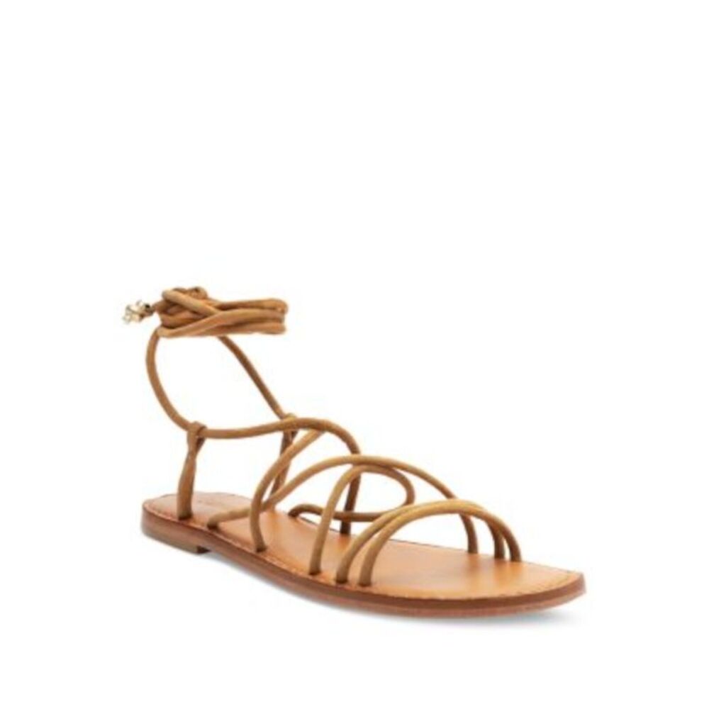 SCHUTZ Womens Beige Ankle Wrap Tie Magdalena Square Toe Leather Sandals Shoes 6